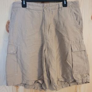 Tommy Bahama 36 Tan Linen Cotton Blend Cargo Utility Shorts Men's